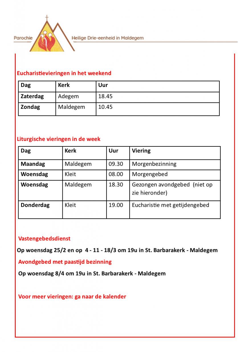 Liturgische Vieringen © Parochie Maldegem