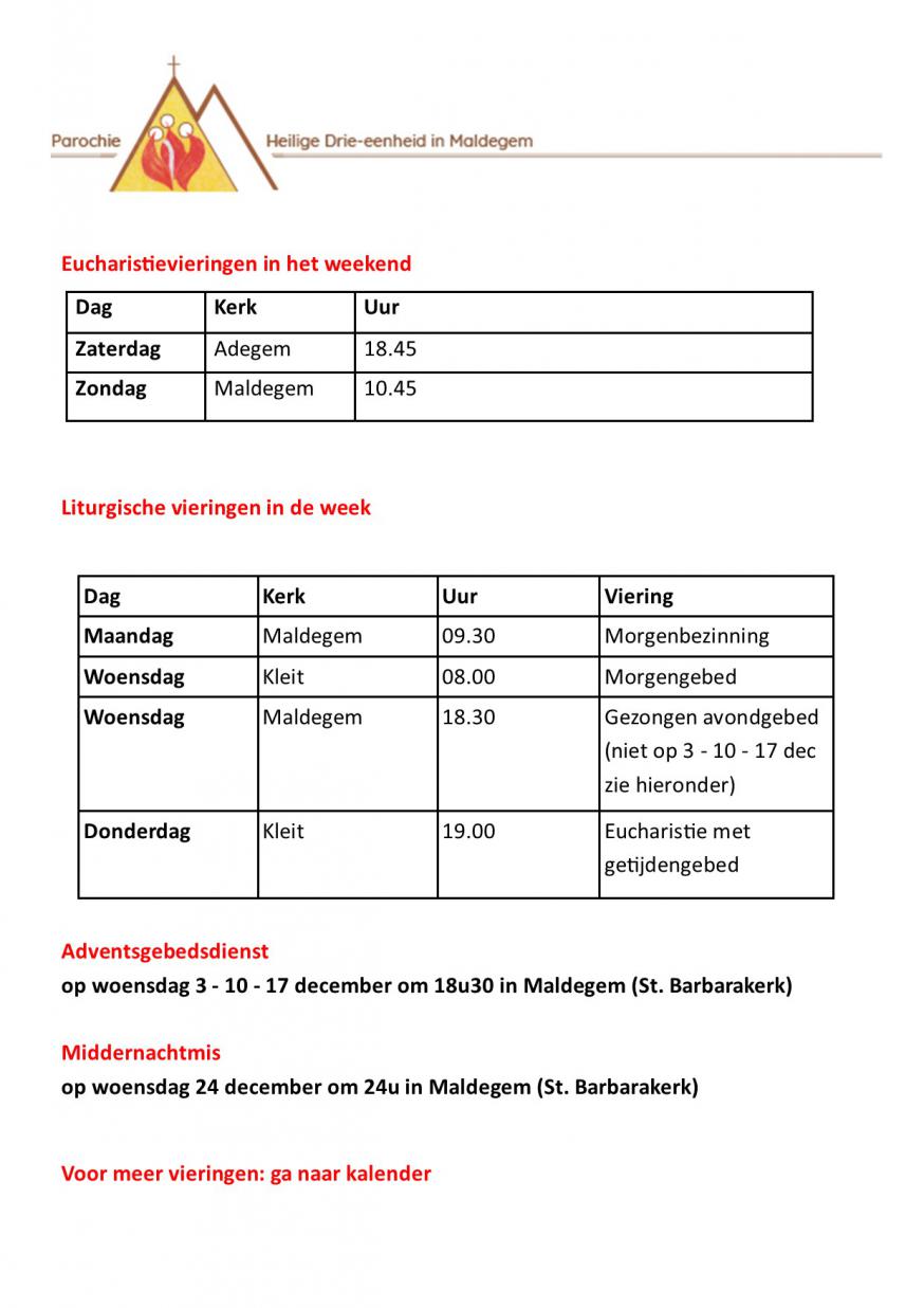 Liturgische Vieringen © Parochie Maldegem