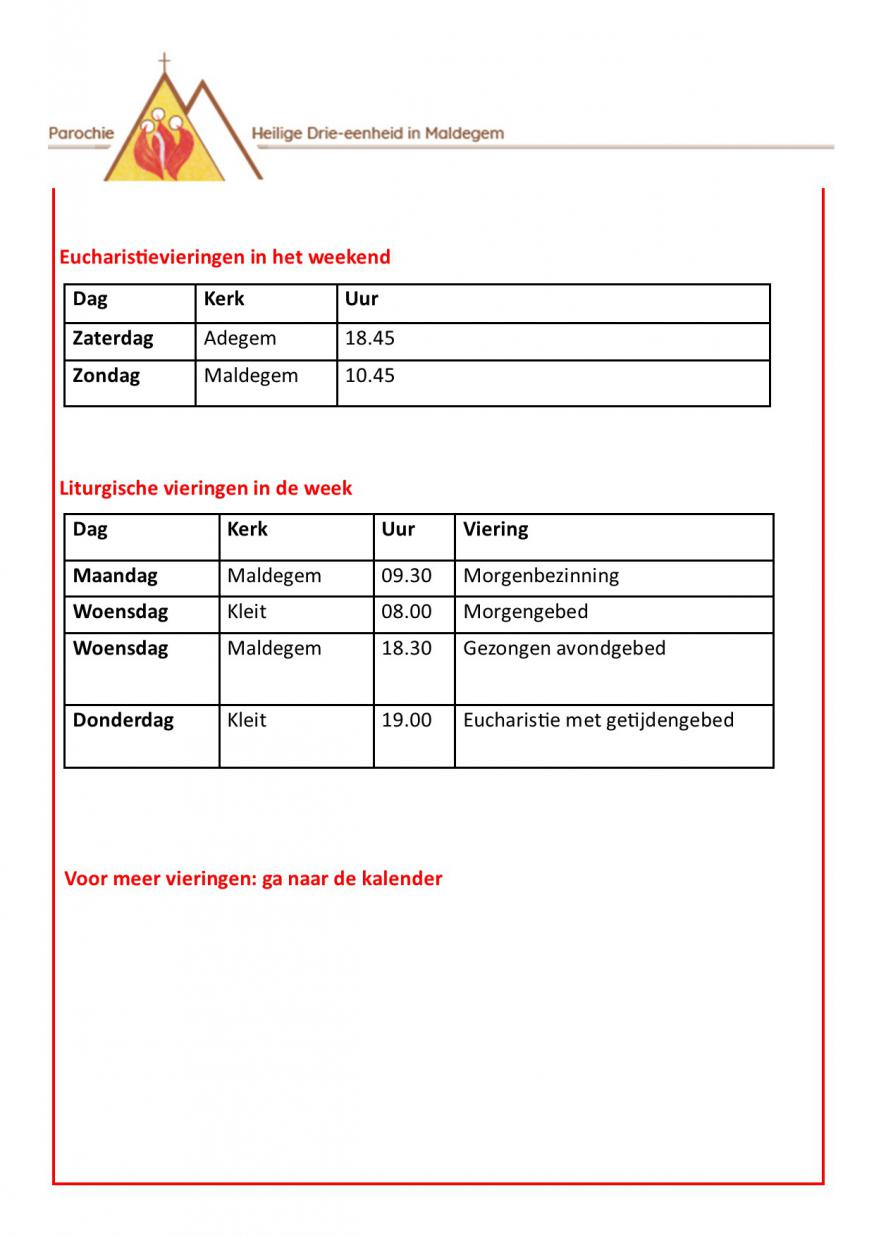 Liturgische Vieringen © Parochie Maldegem