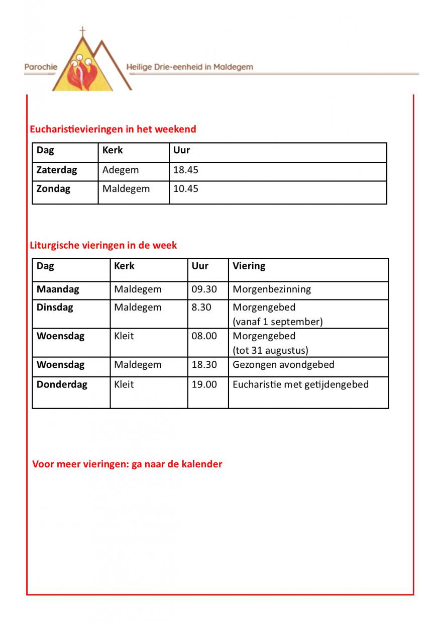 Liturgische Vieringen © Parochie Maldegem