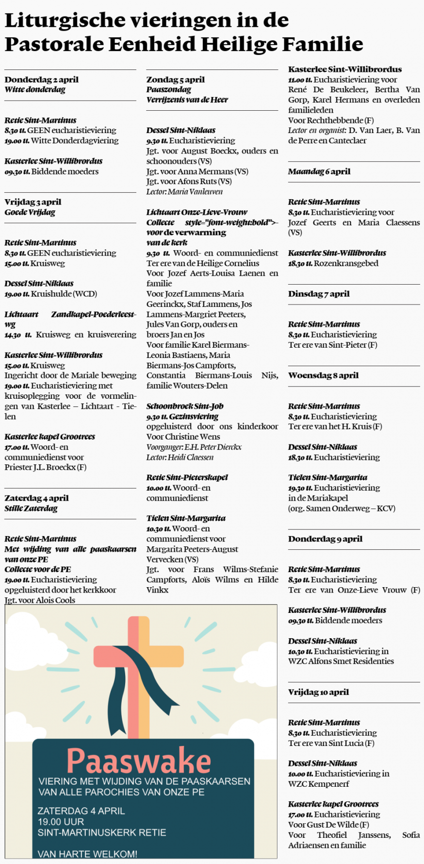 Liturgische vieringen in de Goede Week 2026 © PE Heilige Familie