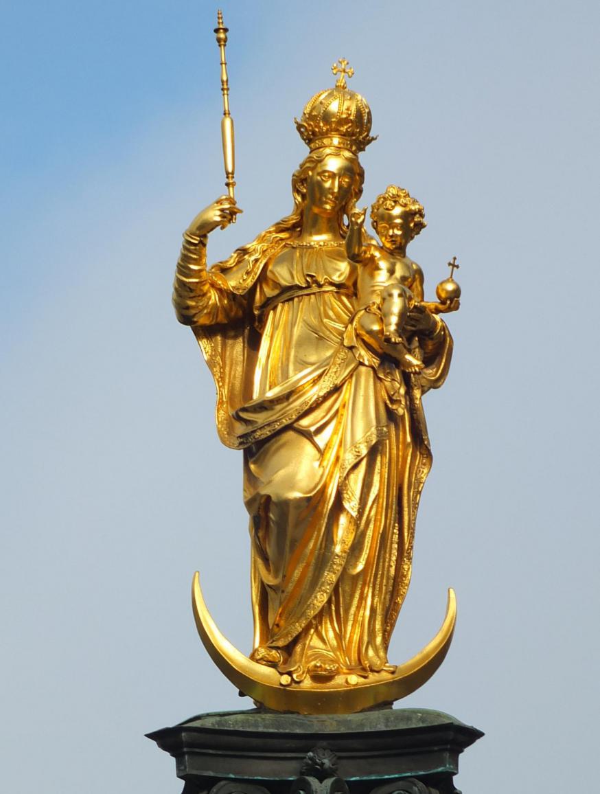 Het beeld van de Maagd Maria op de zuil in München © Wikipedia