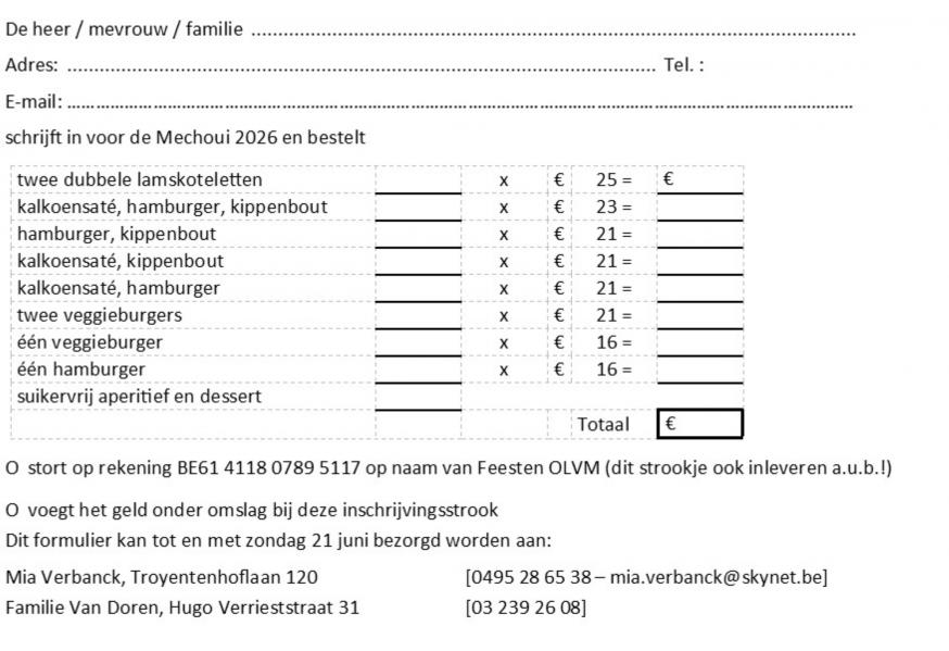 Inschrijvingsstrook voor de Mechoui van 28/06/2026 