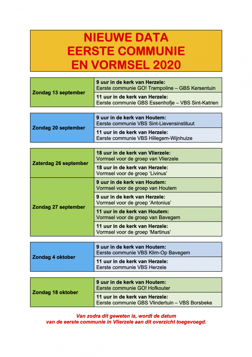 Nieuwe data vormsel en eerste communie © Herbert Vandersmissen