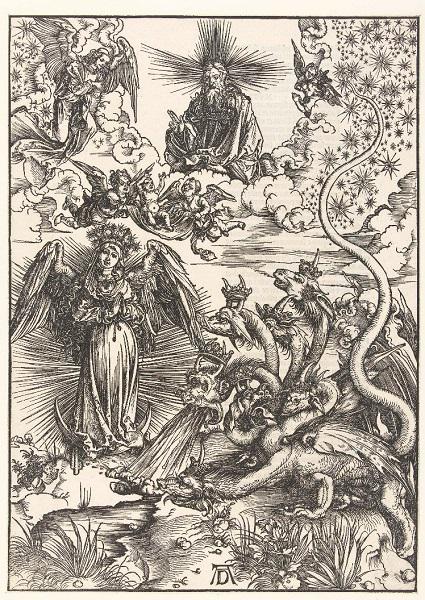 Albrecht Dürer, De apocalyptische vrouw en de zevenkoppige draak, houtsnede/boekdruk, 1497 en/of 1511, Rijksmuseum Amsterdam © Rijksmuseum Amsterdam