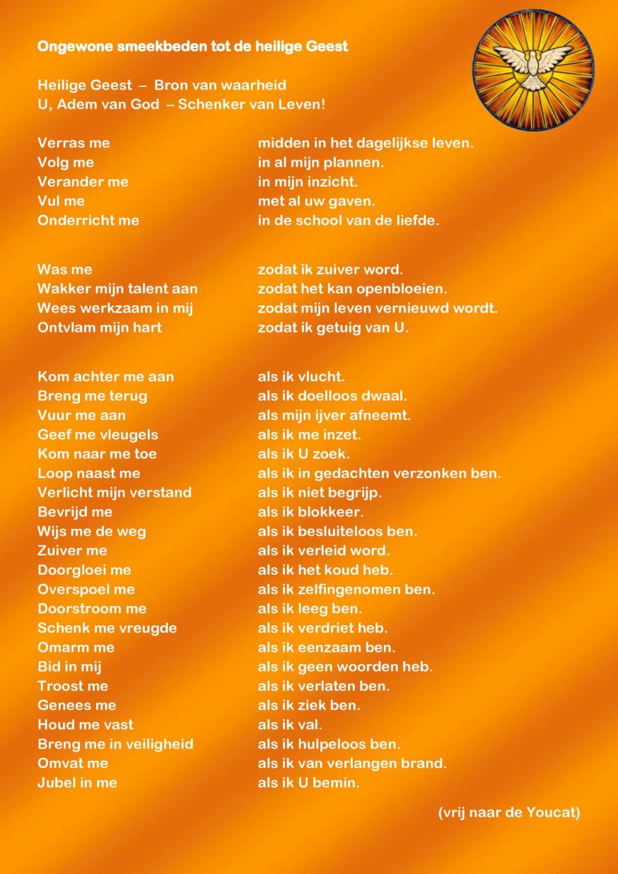 Ongewone smeekbeden tot de heilige Geest, naar de Youcat 