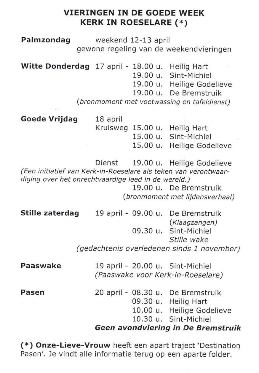 Overzicht vieringen Goede Week, Kerk-in-Roeselare © Kerk-in-Roeselare