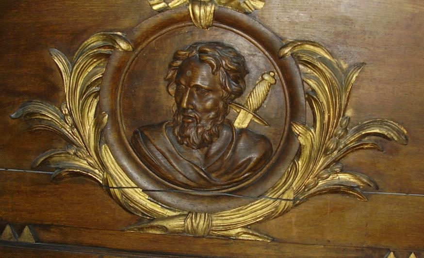 Bas-reliëf van de H.Paulus op een zijaltaar in de H. Genesiuskerk van Sint-Genesius-Rode © lw