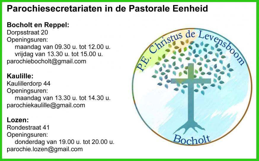 Contactgegevens parochiesecretariaten van PE Christus de Levensboom Bocholt 