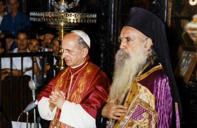 Historische ontmoeting tussen paus Paulus VI en orthodox patriarch Athenagoras van Constantinopel 