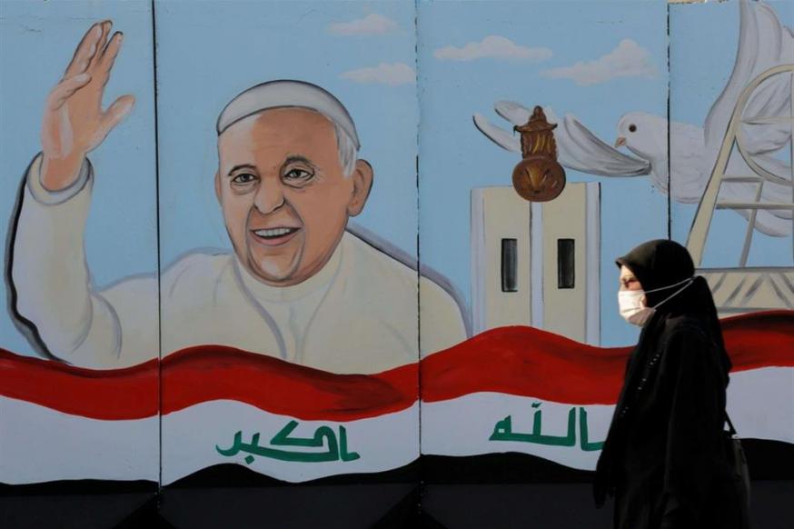 Paus Franciscus op een muurschildering in Bagdad © RR Paus Franciscus op een muurschildering in Bagdad © RR