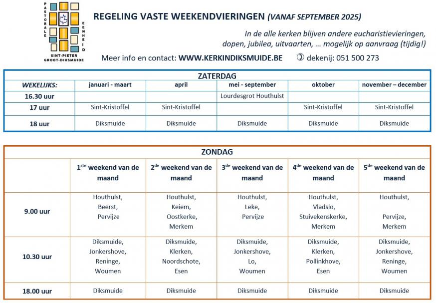 Regeling weekendvieringen vanaf september 2025. 