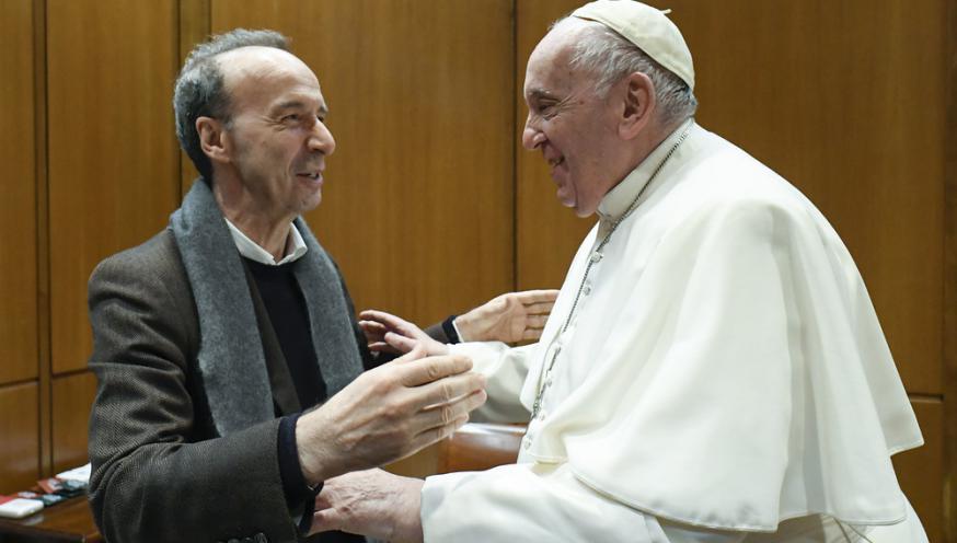 Roberto Benigni bij paus Franciscus © Vatican Media