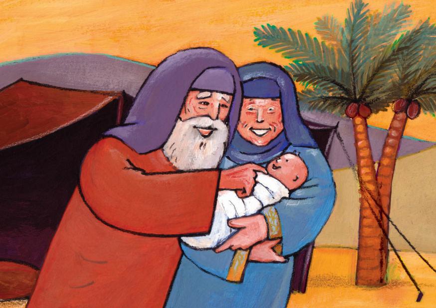 Abraham en Sara zijn heel blij met de geboorte van Isaak © Roel Ottow