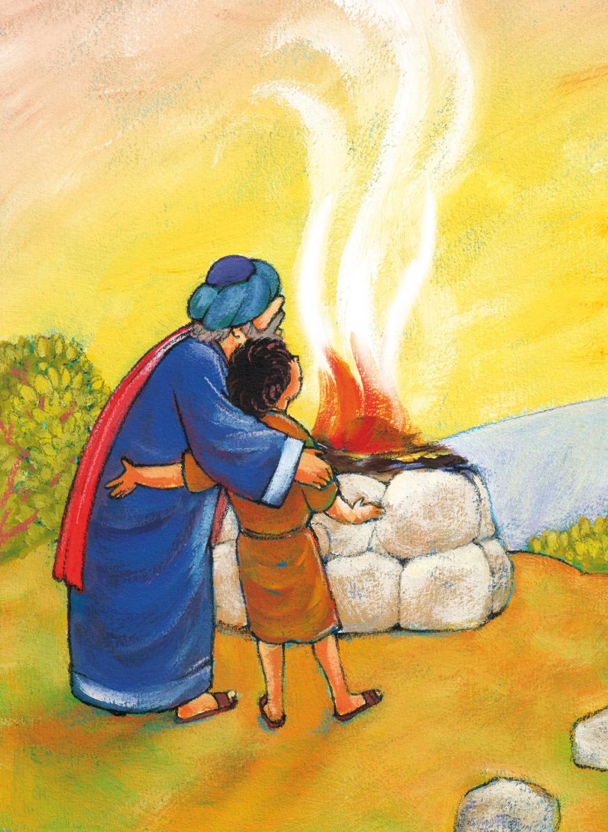 Abraham en Isaak kijken naar de ram op het offer © Roel Ottow