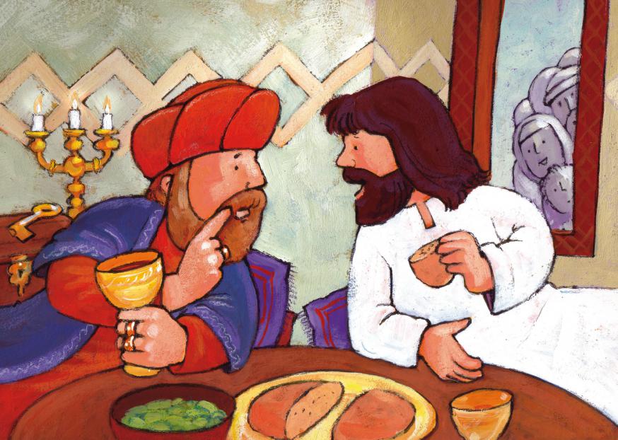 Zacheus en Jezus aan tafel © Roel Ottow