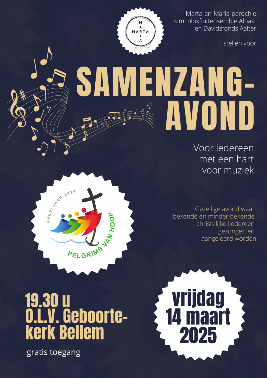 Affiche Samenzangavond 14 maart 2025, kerk Bellem 