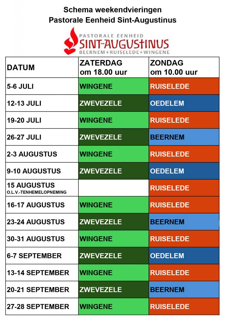 Schema weekendvieringen 