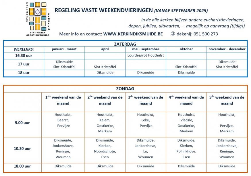 Regeling weekendvieringen vanaf september 2025. 
