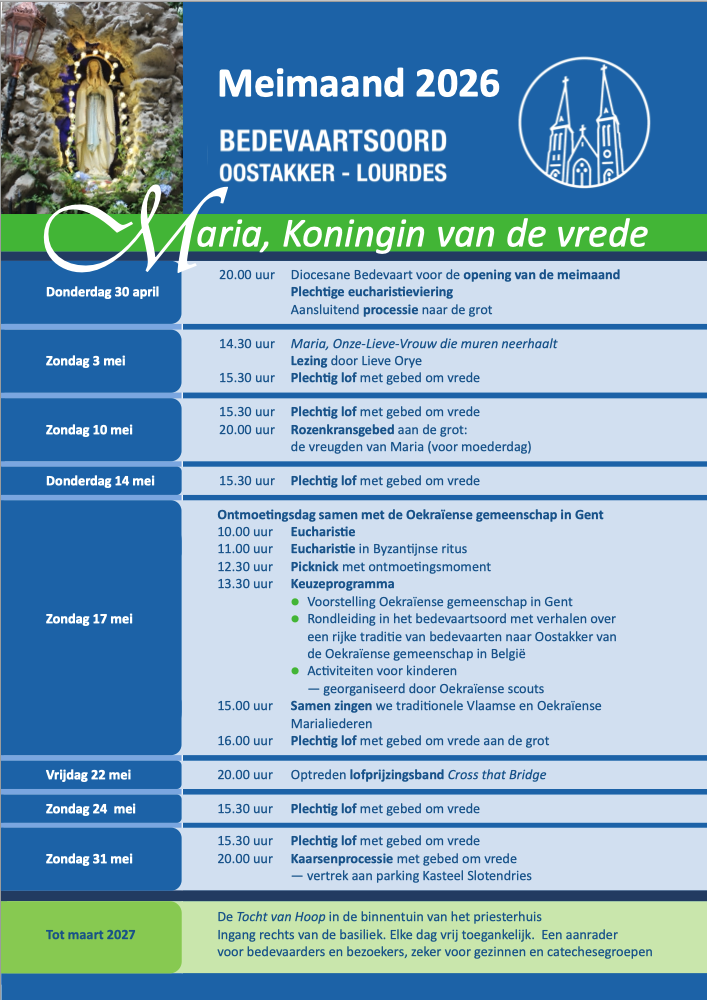 programma meimaand in Oostakker-Lourdes 2026 © Bedevaarten bisdom Gent