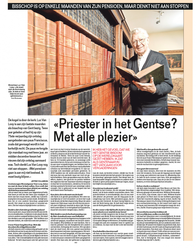 Het interview met Luc Van Looy in HLN. © HLN