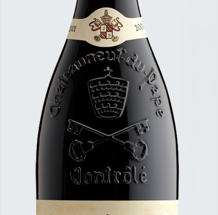 Het beroemde logo van een Châteauneuf-du-Pape-wijn. © rr