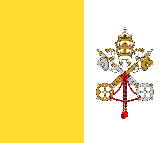 De échte vlag van Vaticaanstad, met een wit vlak onderaan de tiara. © Wikipedia