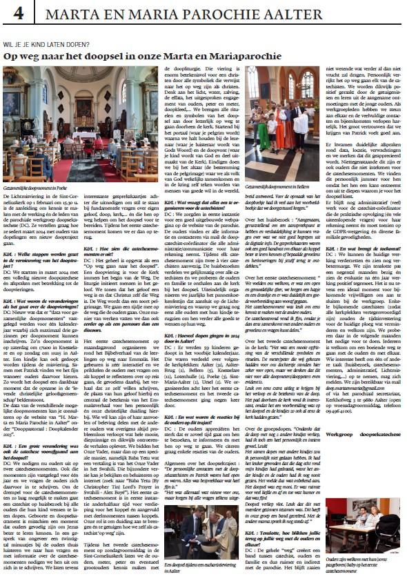 Artikel: Op weg naar het doopsel in onze Marta en Mariaparochie © Wim Crommelinck