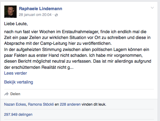 Lindemanns Facebookpost werd al 300.000 keer gedeeld.