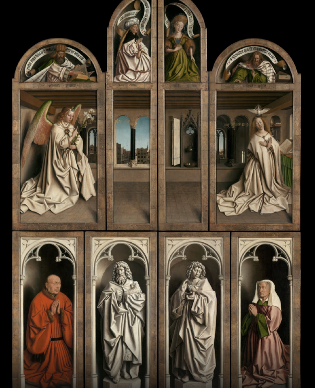 Het Lam Gods (1432), gesloten, na restauratie, door Hubert en Jan Van Eyck © Lukas - Art in Flanders Het Lam Gods (1432), gesloten, na restauratie, door Hubert en Jan Van Eyck © Lukas - Art in Flanders
