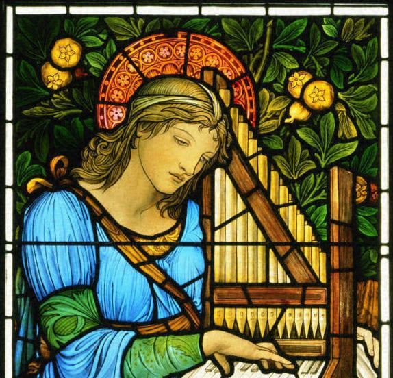 Sint-Cecilia - glasraam - Saint Cecilia, ca. 1900 Sir Edward Burne-Jones, 1833–1898;  Princeton University Art Museum. © Saint Cecilia, ca. 1900 Sir Edward Burne-Jones, British, 1833–1898 Made by Morris & Co., est. 1875. Stained and painted glass, Princeton University Art Museum.