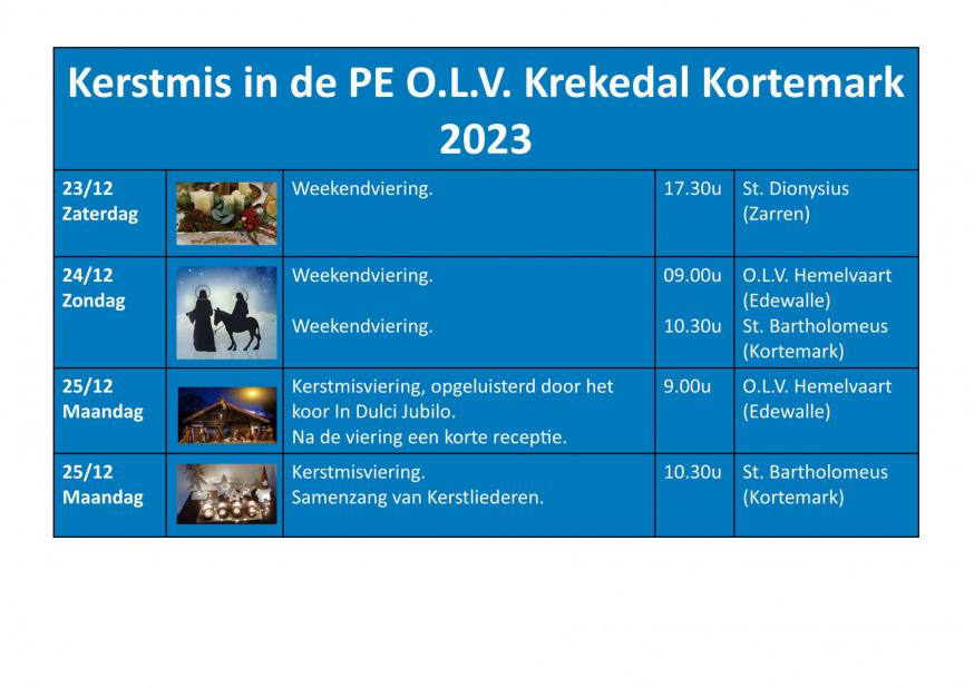 Tabel Kerstmis 2024 © Pastorale Eenheid O.L.V. Krekedal Kortemark