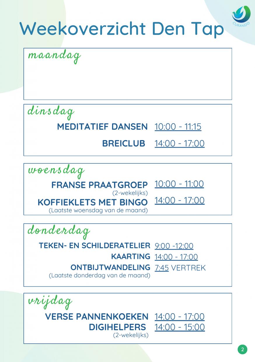 Den tap weekoverzicht 