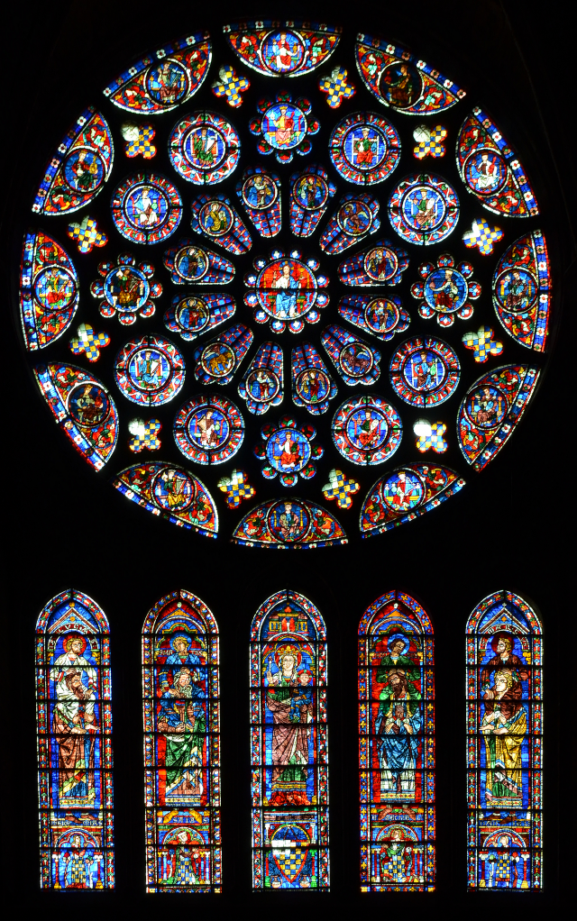 Eén van de broemde glas-in-loodramen in de kathedraal van Chartres © Wikipedia
