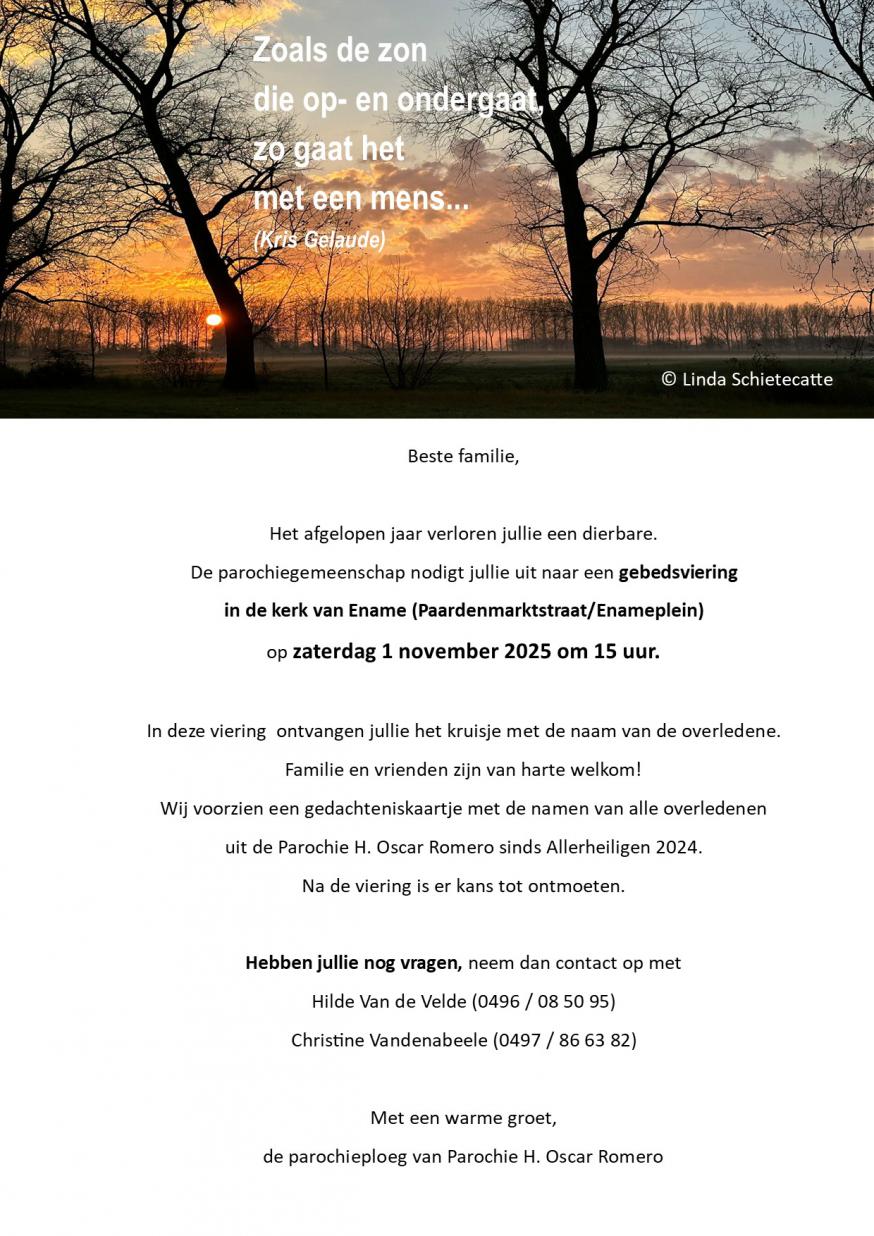 Uitnodiging dienst Allerzielen 