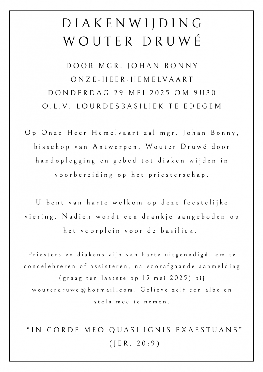 Uitnodiging diakenwijding Wouter Druwé © Wouter Druwé