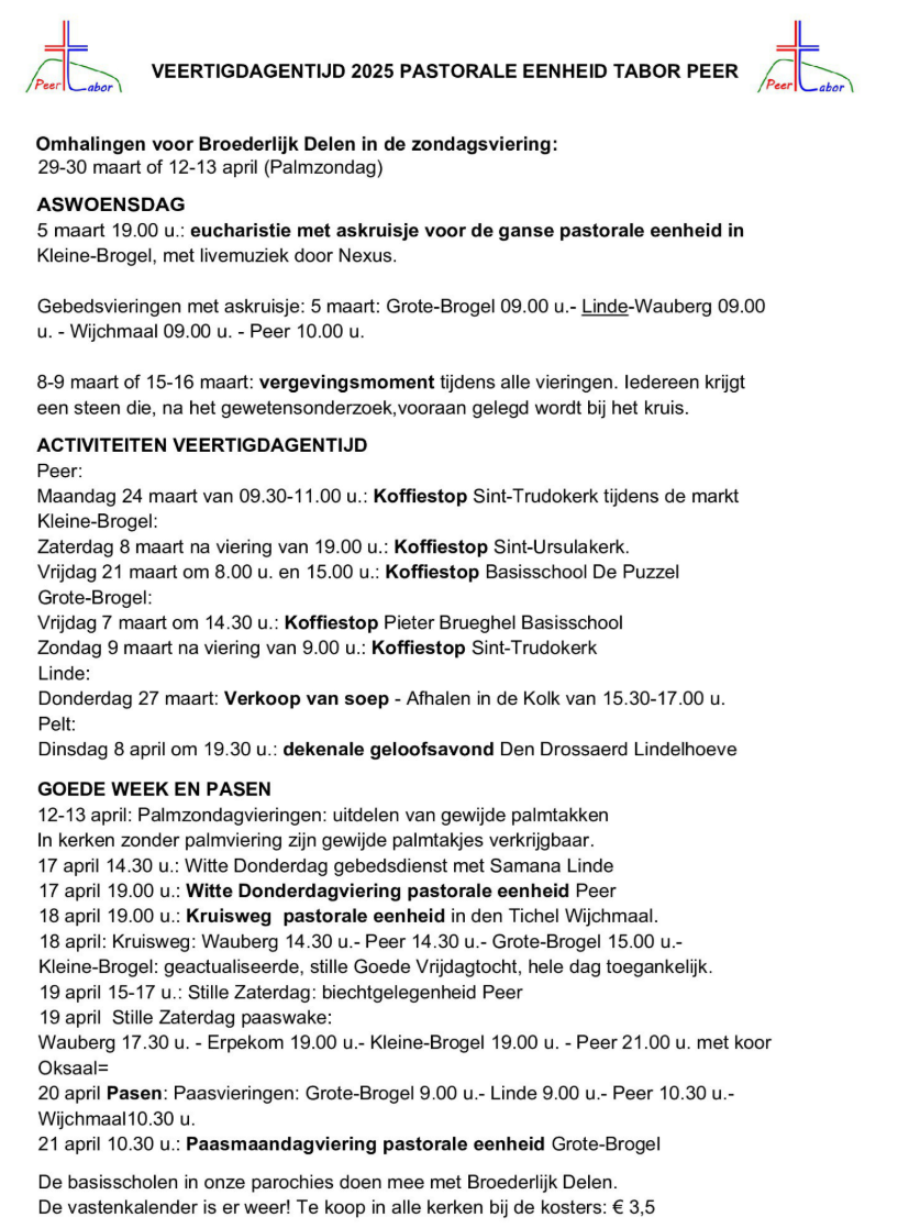 Veertigdagentijd in PE Tabor Peer 