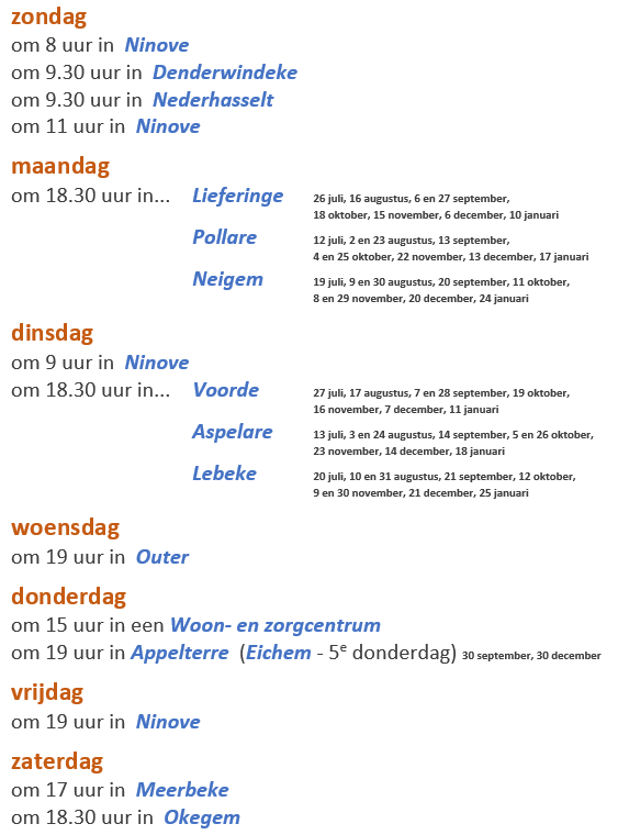 Vieringenschema vanaf augustus 2021 © Alexander Vandaele