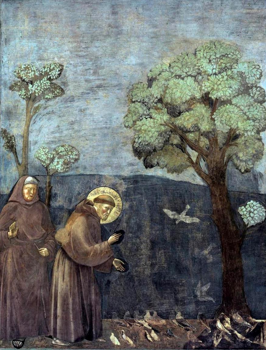 Giotto di Bondone, Franciscus preekt tot de vogels, Fresco (ca. 1295), Basilica San Francesco, Assisi 