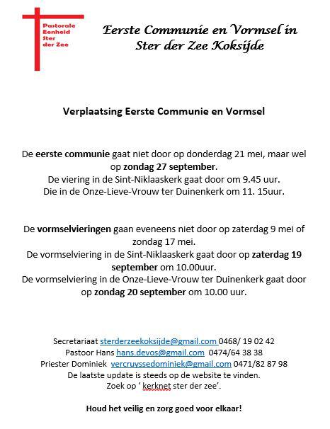 Eerste Communie en Vormsel 