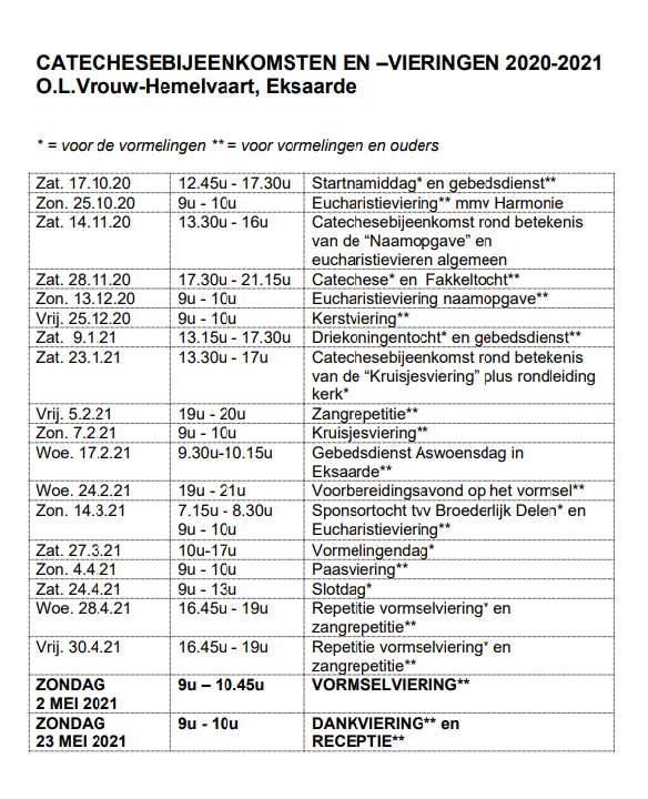 Vormselcatechese Eksaarde 2020 2021 Jaarplanning 