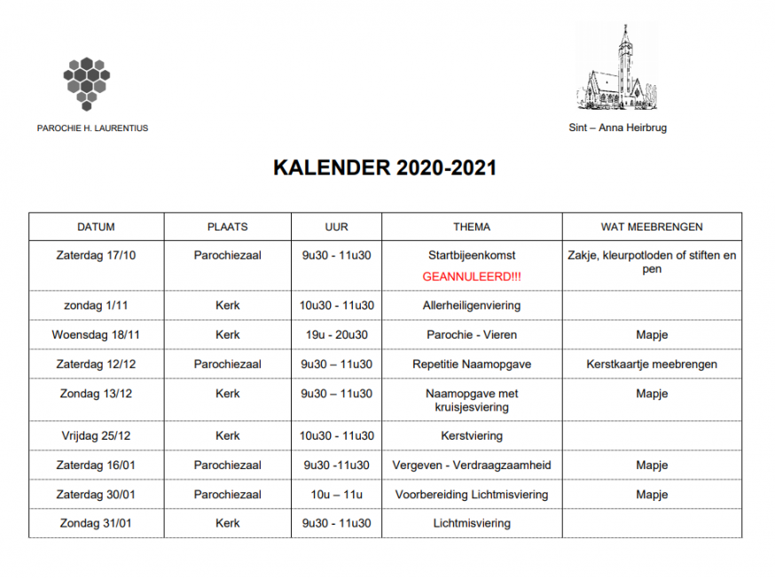 Vormselcatechese Sint-Anna Heirbrug 2020 2021 Jaarplanning I 