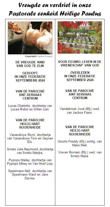 Vreugde en verdriet september 2024 