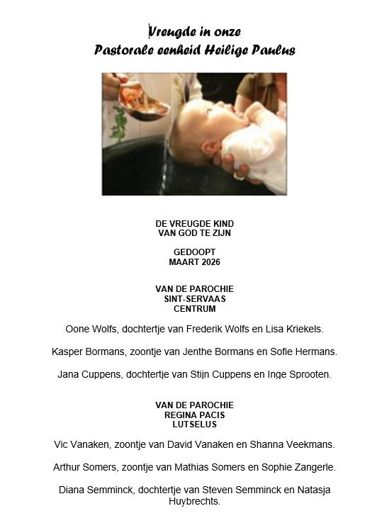Vreugde in onze Pastorale eenheid H. Paulus maarti 2026 