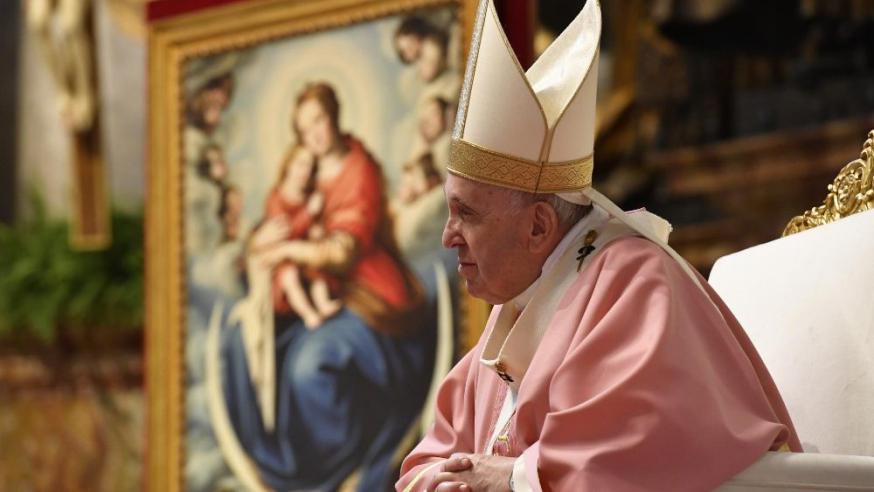 Paus Franciscus tijdens de eucharistie van gisteren © Vatican Media