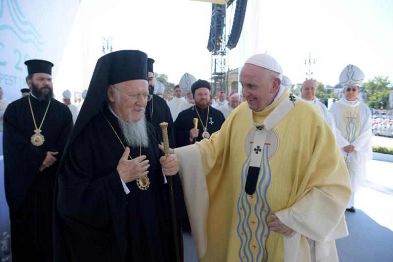 Begroeting door de Oecumenische patriarch Bartholomeus © Vatican Media