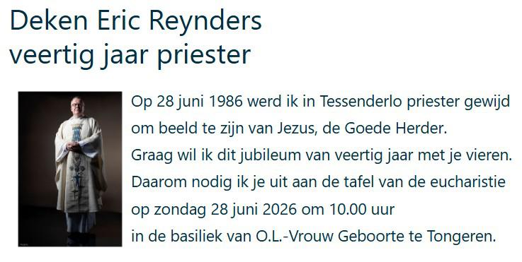 Deken Reynders 40j priester © dekenaat Tongeren
