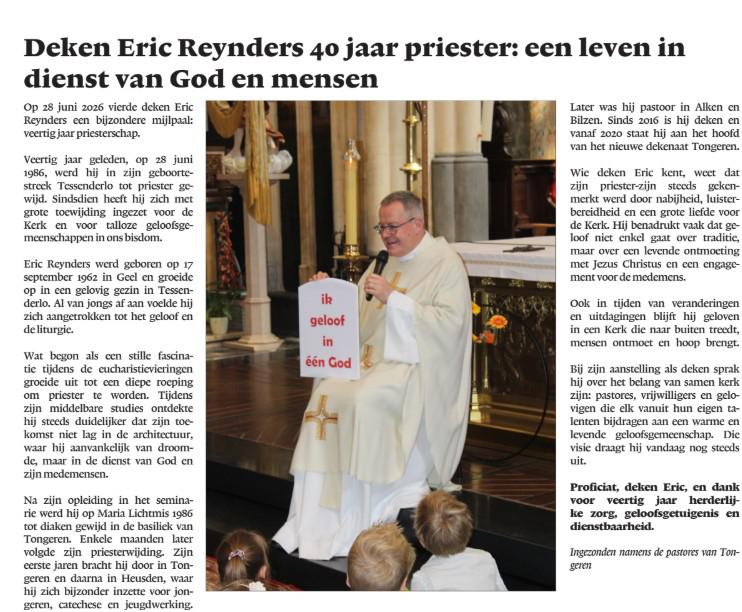 Deken Reynders 40j priester © dekenaat Tongeren