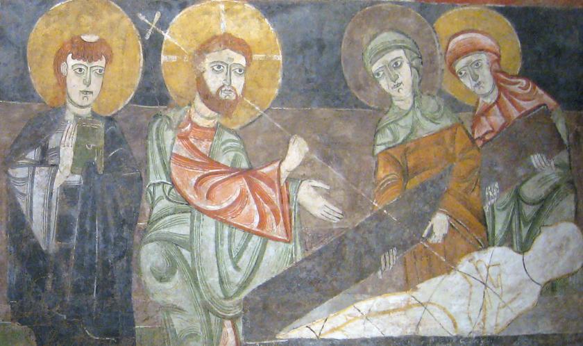 De opwekking van Lazarus (Spaans fresco 12de eeuw) © rr