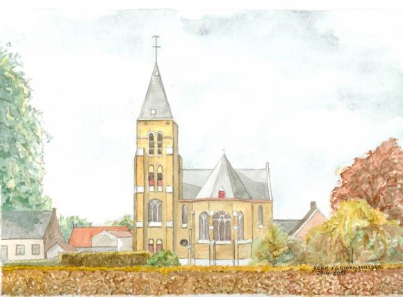 Aquarel 'Kerk Landsdijk' van André Van Houcke